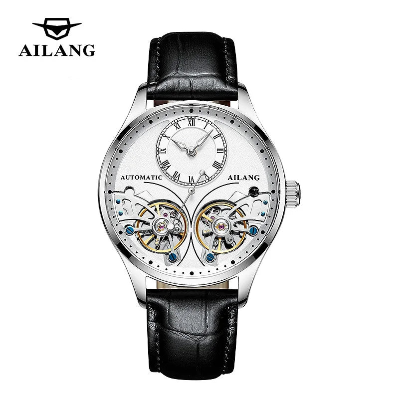 AILANG Brand New Fashion Double Tourbillon Watch for Men Luxury Stainless Steel Waterproof Automatic Mechanical Watches Mens