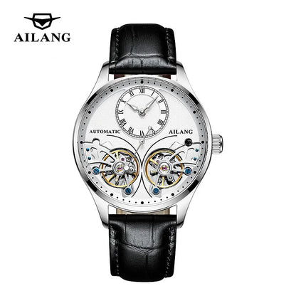 AILANG Brand New Fashion Double Tourbillon Watch for Men Luxury Stainless Steel Waterproof Automatic Mechanical Watches Mens