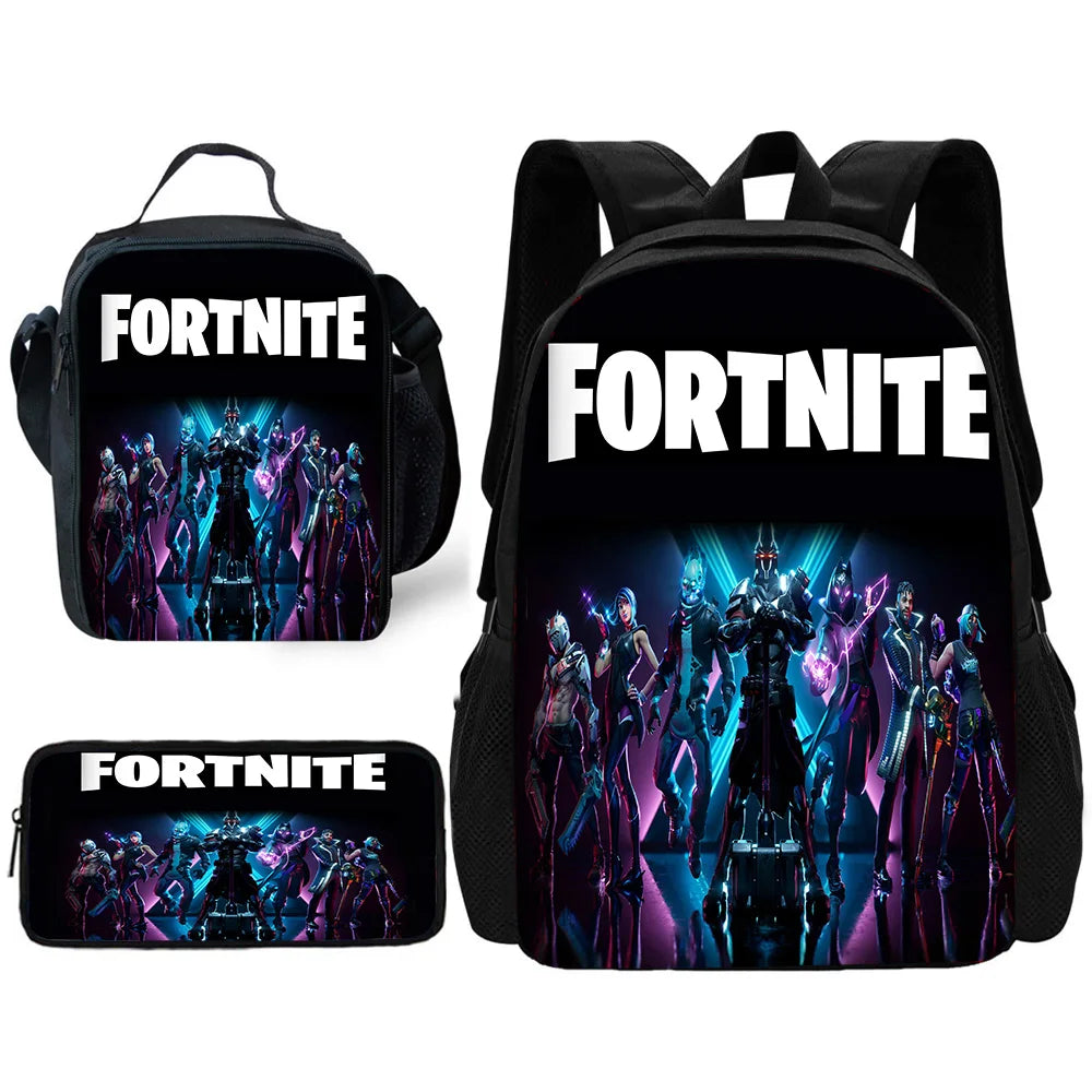 Hot Game Child School Backpack with Lunch Bags, Design-F-FortniteS Pencil Bags, School Bags for Boys Girls Best Gift
