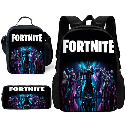 Hot Game Child School Backpack with Lunch Bags, Design-F-FortniteS Pencil Bags, School Bags for Boys Girls Best Gift