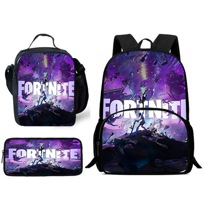 Hot Game Child Backpacks Lunch Bag Pencil Case Pupil Large Capacity School Bags Design-F-FortniteS For Boy Girl Best Gift