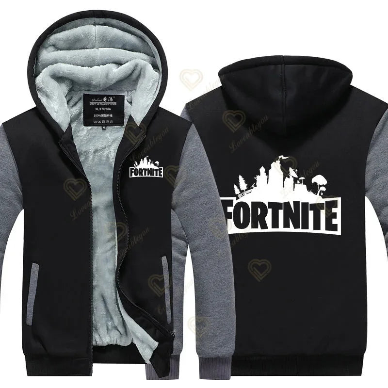 New Arrival Fortnite Men Cool Sweatshirt Battle Game Coat Winter Thick Fleece Warm Zipper Harajuku Hoodie Streetwear