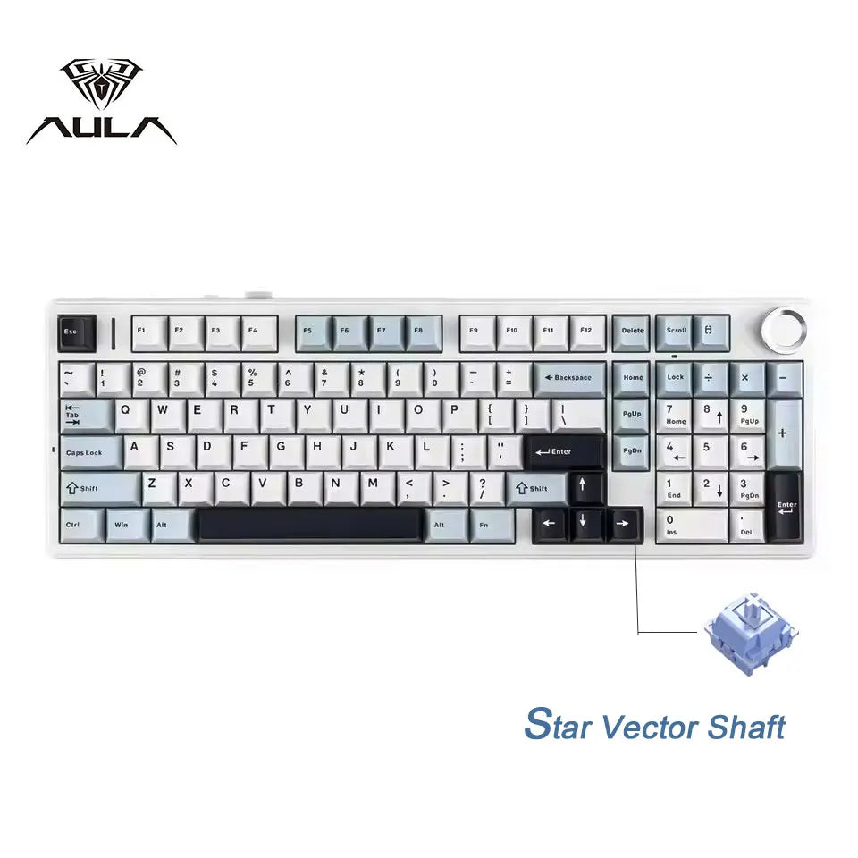 AULA F99PRO Gaming Mechanical Keyboard 99 Key Three Mode Wireless Hot Swappable Gasket Structure Custom Keyboard with Media Knob