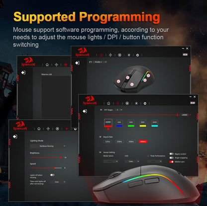 Mouse gaming REDRAGON DEICIDE M816 PRO RGB USB cu suport Bluetooth 2.4G wireless, 26000 DPI, 6 butoane pentru gameri, mouse cu fir pentru computer