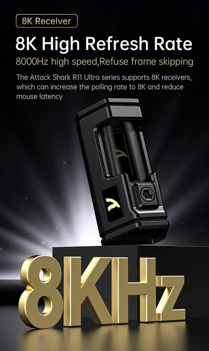 Attack Shark R11 Ultra 8K Carbon Fiber Gaming Mouse, PAW3950MAX, 49g Ultra-Lightweight, Wireless 8000Hz Polling, Tri-Mode