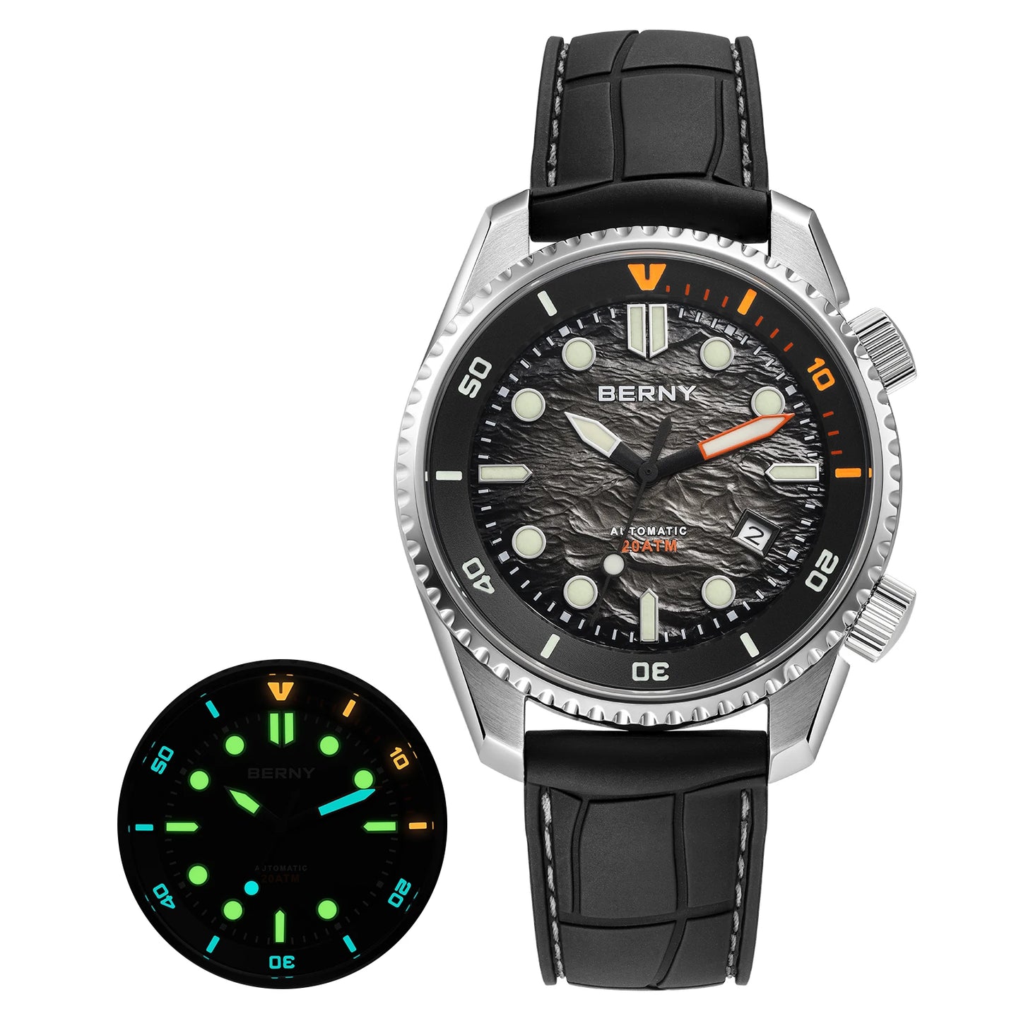 BERNY Diver Automatic Watches Men's Luxury Sapphire 316L Stainless Steel Mechanical Watch 42MM 200M Waterproof Diving Men Watch