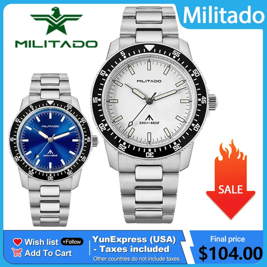 MILITADO ML25 VH31 Sweep Second Quartz Watch Men Swiss Ronda 515 Movement 200m Sapphire Crystal Ceramic Bezel 316L Steel Watches