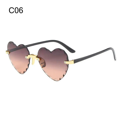 Heart Sunglasses Rimless Metal Frame Heart Shaped Sunglasses Gradient Lens Love Heart SunGlasses Women Eyewear UV400 Protection