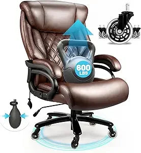 Silla de oficina grande y alta de 500Lbs, asiento ancho con muelles, diseño ejecutivo, silla de escritorio giratoria 360 con ruedas resistentes