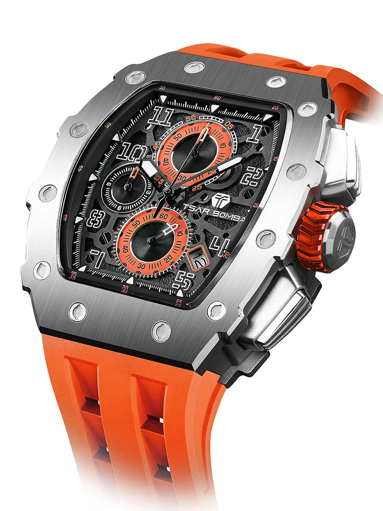 TSAR BOMBA Neue TB8204 Uhr für Herren, Japanisches Quarz-Chronographenwerk, 50M wasserdichte Armbanduhr, modische Sportuhr, luxuriöses Geschenk für Herren