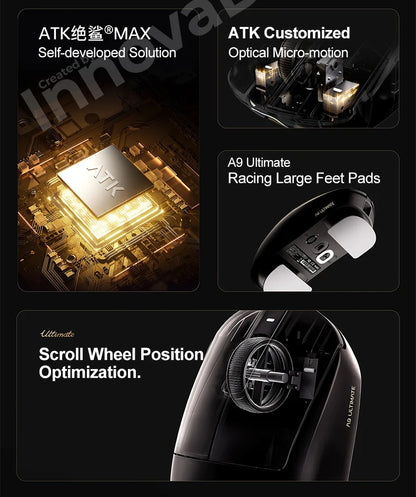 ATK Dragonfly A9 Ultimate Wireless Gaming Mouse, PAW3950 Ultra Sensor, 8KHz Polling Rate, Ultra Lightweight Ergonomic Gaming Mouse for FPS & Esports