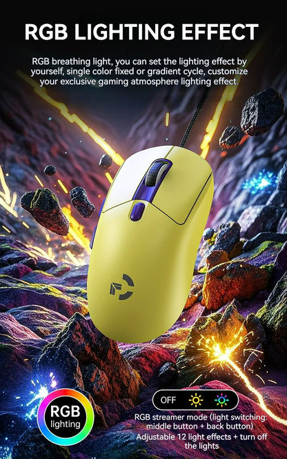 Mouse de gaming cu fir, 6 niveluri DPI ajustabile până la 12800DPI, cip Instant A825, iluminare RGB, programare macro, design ergonomic, mouse universal