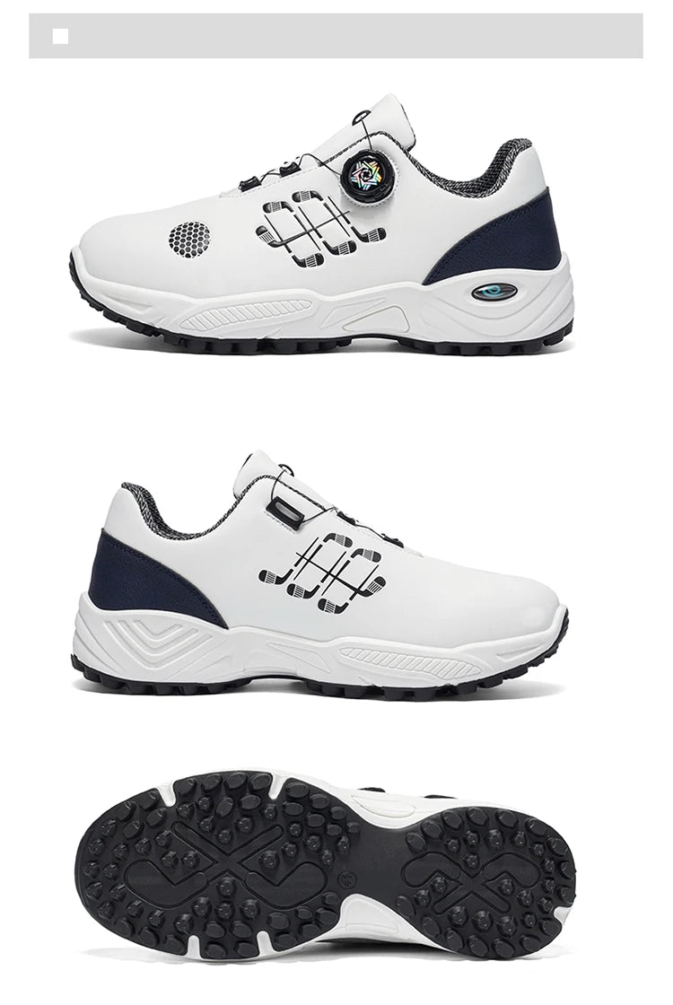 Professional Golf Shoes with Rotary Lock Buckle, Breathable, Shock-Absorbing, Non-Slip, Comfortable Support for Golf Course Swing Movements, Men's Casual Sports Shoes
