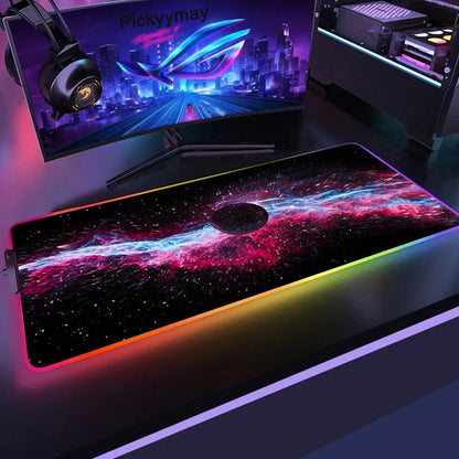 Velká RGB herní podložka pod myš, LED podložka pod myš pro hráče, podložka na stůl k PC, RGB podložka pod klávesnici XXL 90x40cm