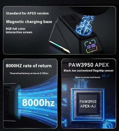 Rato Gaming Sem Fios AJAZZ AJ159 APEX Tri-Mode 8K, Sensor PAW3950 de Baixa Latência, Base de Carregamento, Personalizável, Leve, para PC Gamer