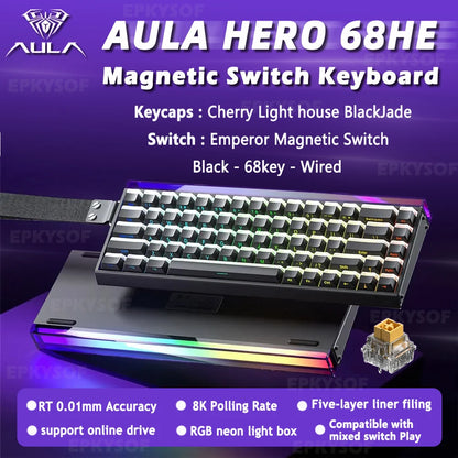 Tastiera AULA HERO 68HE con switch magnetici RGB, tastiera meccanica gaming Rapid Trigger, polling rate 8K, cablata, eSport personalizzata