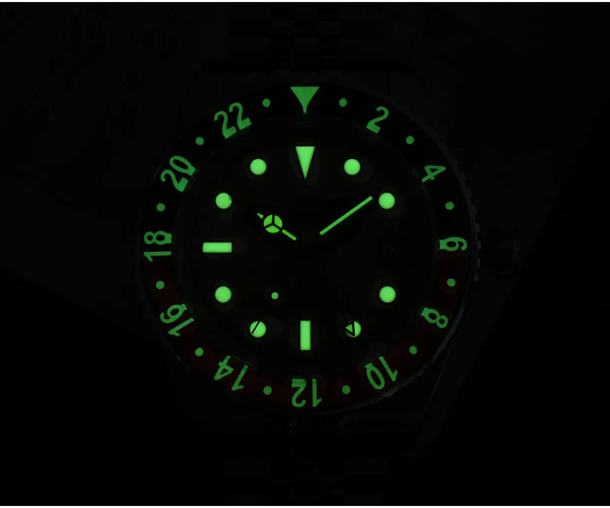 San Martin 40mm SN0005 Retro GMT NH34 Automatic Distressed Patina Dial Bi-color Sapphire Bezel Jubilee Mens Watches 20Bar Lume