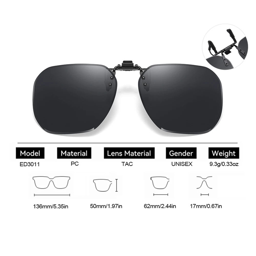 Clip On Flip Up Glasses Polarized Photochromic Sunglasses Lens Anti Glare UV400 Goggles Night Vision Yellow Driving Eyepiece