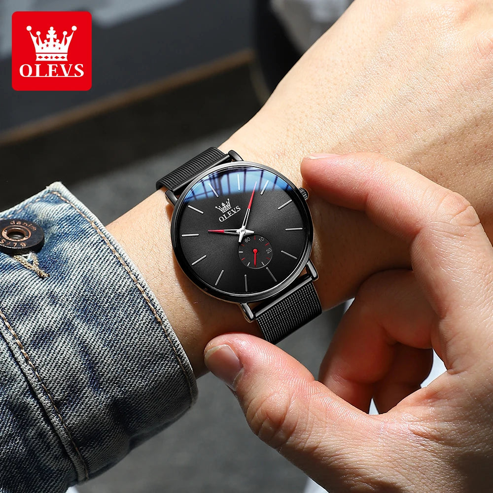 OLEVS 9954 Fashion Men's Watches Minimalism Ultrathin Original Quartz Wristwatch Waterproof Watch for Man Luminous Casual Mesh
