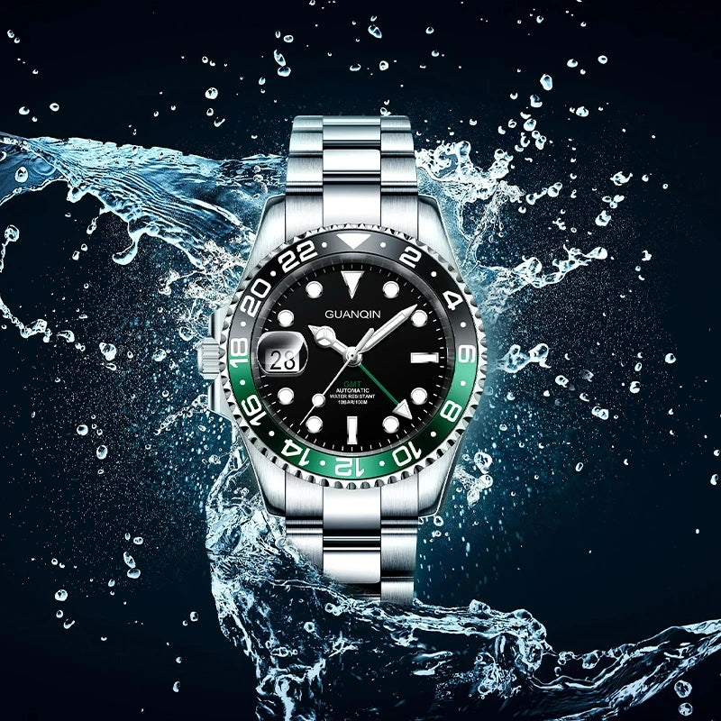 GUANQIN GMT Herrenuhren 2025 Neue Automatikuhr für Herren NH34 Mechanische Armbanduhr Saphirglas Edelstahlgehäuse Linkshänder