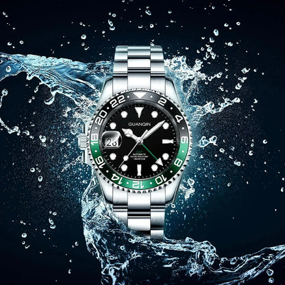 GUANQIN GMT Herrenuhren 2025 Neue Automatikuhr für Herren NH34 Mechanische Armbanduhr Saphirglas Edelstahlgehäuse Linkshänder