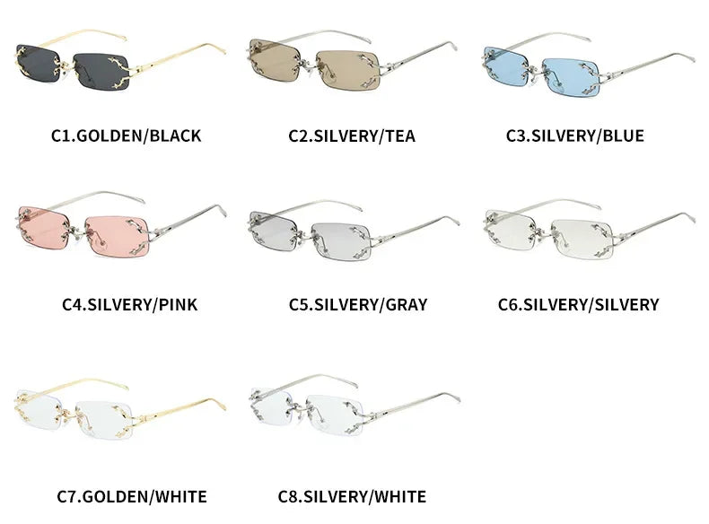 Y2K Rimless Square Star Sunglasses for Women Fashion Vintage Silver Hip Hop Driving UV400 Eyewear Alloy Frame Outdoor Men Punk