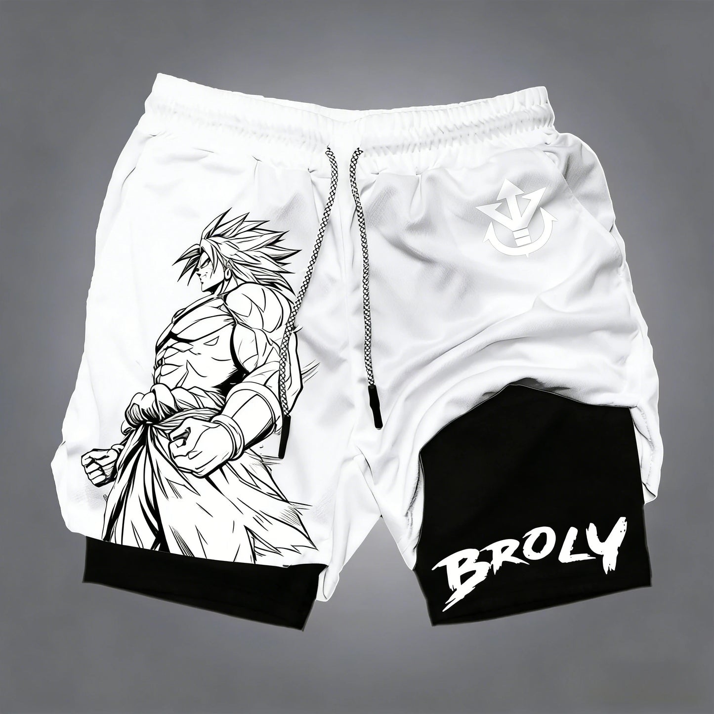 Miesten kaksikerroksiset Dragon Ball -shortsit, Son Goku, kesä, japanilainen anime, feikki-kaksiosaiset urheilu- ja fitness-shortsit, nopeasti kuivuvat