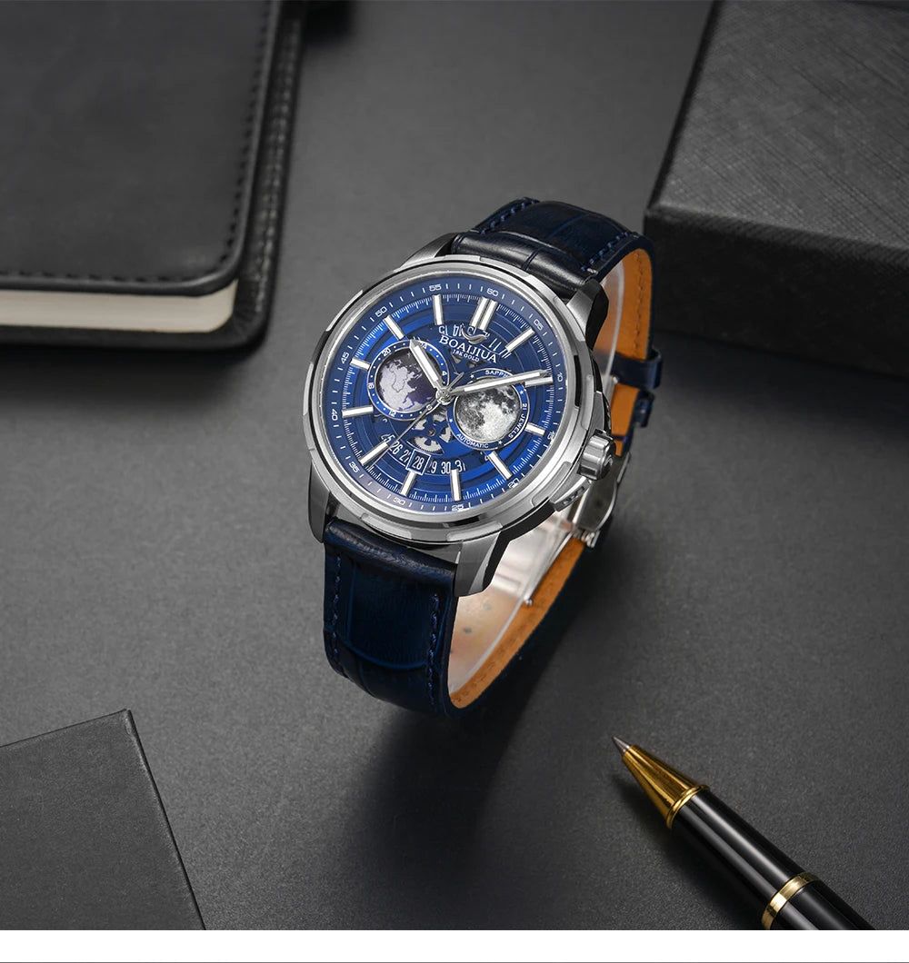 BORIAGE(BOAIJIUA) vollautomatische mechanische Herrenuhr mit Originaldesign, wasserdichte leuchtende mechanische Armbanduhr