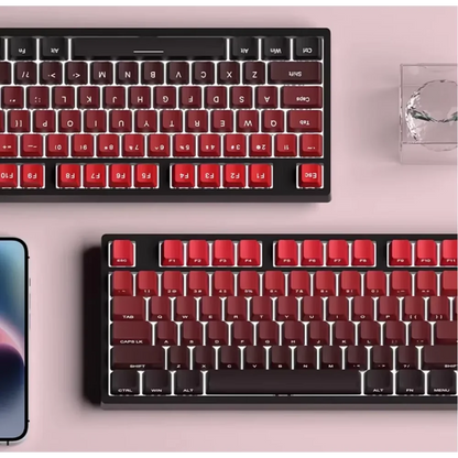 Nuevas teclas para teclado mecánico gaming 60/64/84/98/108 con interruptores MX, 135 teclas OEM PBT con grabado lateral y color degradado rojo y negro
