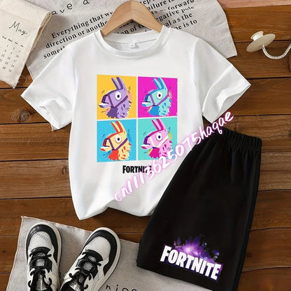 Fortnite T-shirt and Shorts for Boys and Girls Tee Pants Set Summer 2pcs Children Clothing Tops T-shirts Fortnite Print Tees Gift