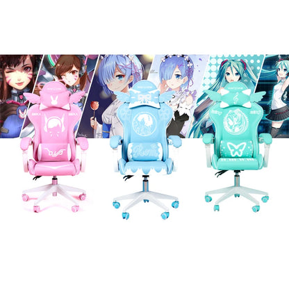Pink Cartoon Electric Sound Gaming Chair, Rotating Office Chair with Adjustable Height, Latex Cushion, 360° Swivel Computer Chair for Home & Study