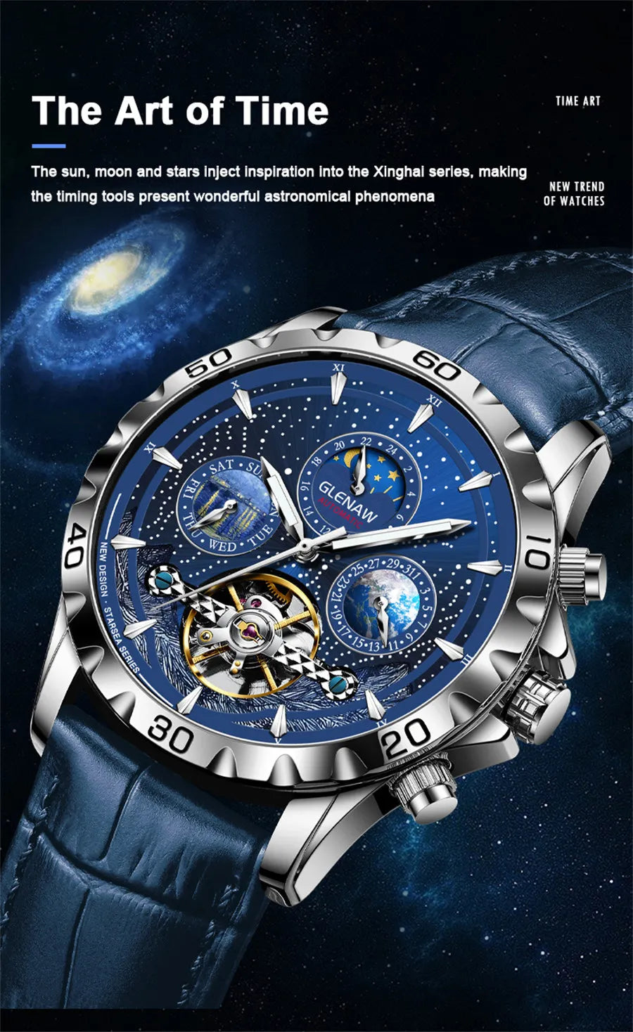 GLENAW Design Mens Watches Top Brand Luxury Fashion Business Automatic Watch Men's Waterproof Mechanical Watch Montre Homme