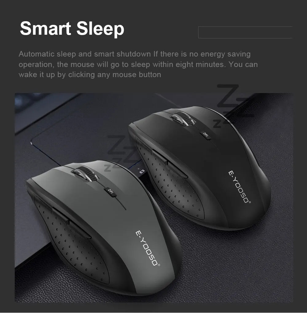 E-YOOSO E-1010 USB 2.4G bezdrátová herní a kancelářská myš, optická herní myš 2400 DPI, ergonomická pro notebook, PC a počítač