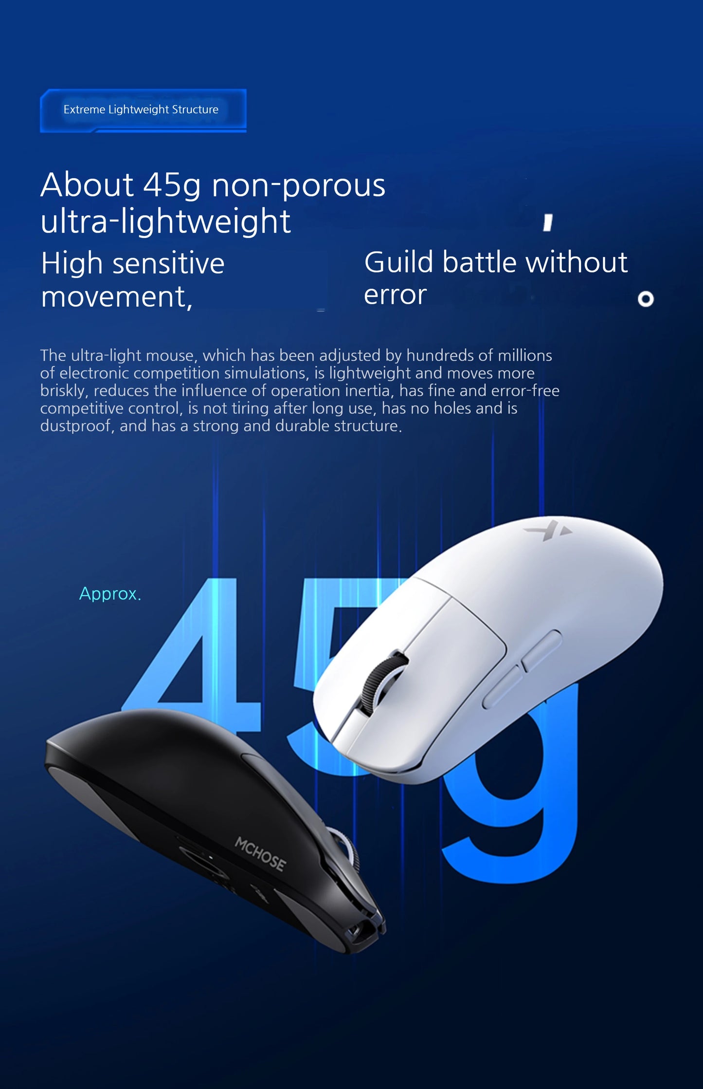 MCHOSE L7 Ultra+ Medium Large håndmus til gaming, e-sport, PAW3950, trådløs med tre tilstande, let kontormus med dual-drive til computer