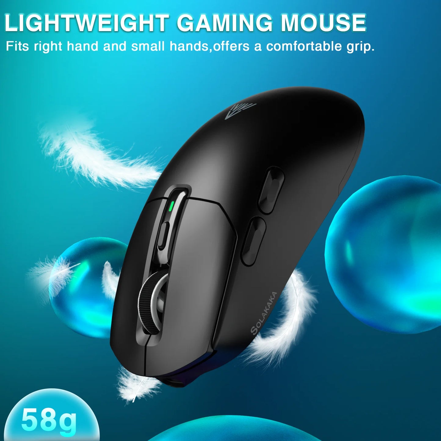 SOLAKAKA SM820 Tri-Mode Wireless Gaming Mouse with RGB Charging Dock, PAW3311 Sensor, 26000 DPI, Ultra-Light Rechargeable Wireless Gaming Mouse