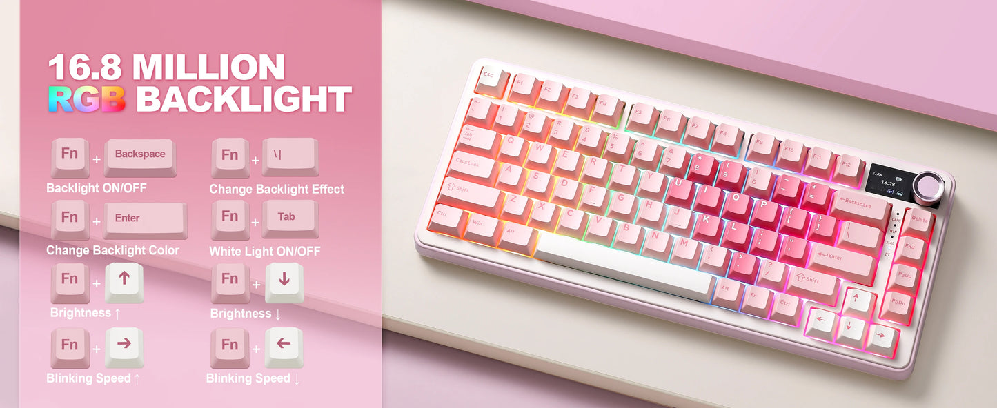 YUNZII B75 PRO MAX Wireless Mechanical Keyboard, QMK/VIA Custom 75% Gaming Keyboard with Screen&Knob, Creamy Sounds for Win/Mac