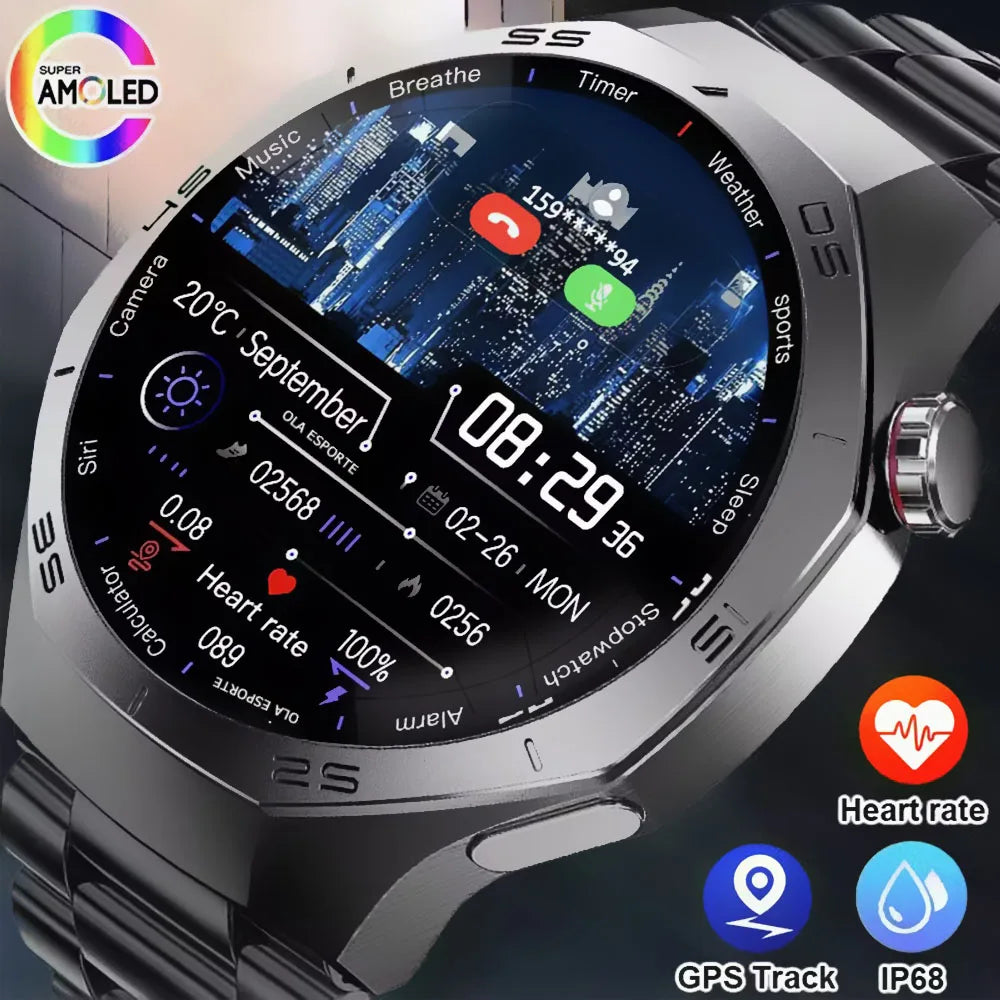2025 GPS Smartwatch for Men  HD AMOLED Display, Bluetooth Calling, Heart Rate Monitor, GPS Motion Tracking & Waterproof Design