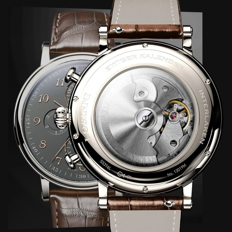 Luxury Brand Switzerland LOBINNI Perpetual Calendar Automatic Mechanical Men's Watches Sapphire Multi-function Clock L13019-8