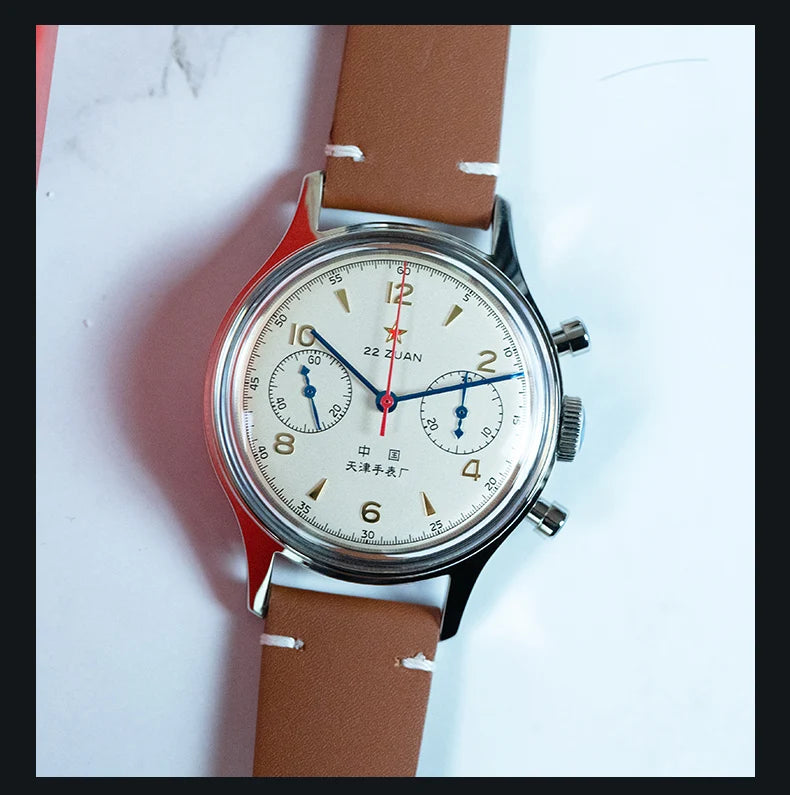 Seagull 1963 International Edition Men's Mechanical Watch Chronograph Pilot Manual Winding Watch ST1901 Black Leather Strap Hot