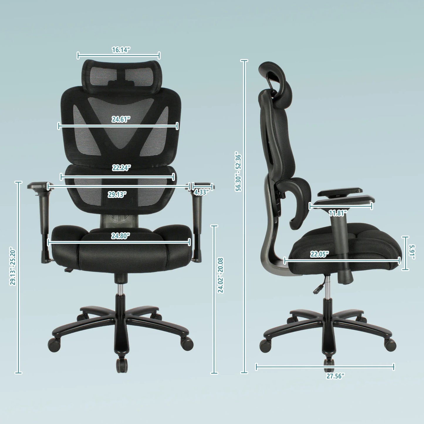 Desk Chair Ergonomic Office Chair with 135° Recline, 3D Breathable Nylon Net, Adjustable Neck & Lumbar Support, B
