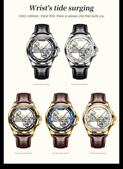 OLEVS 6661 Men's Top Brand Luxury All-Transparent Hollow Mechanical Watch, Original Fashion, Waterproof Classic Design