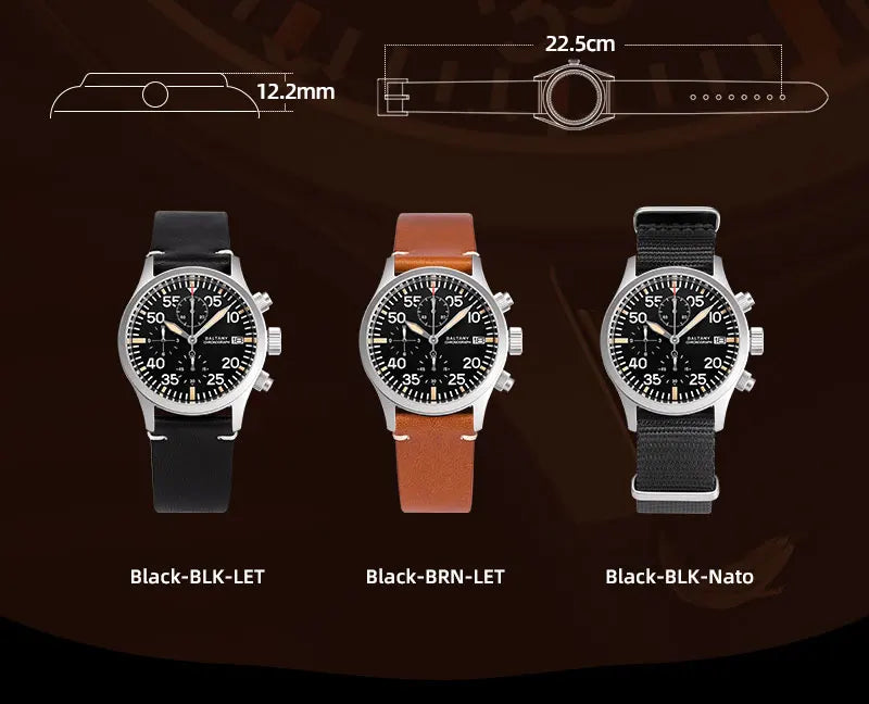 Baltany Quartz Chronograph S5045 Sunburst Blue Dial VK67 100M Stainless Steel Calendar Window Sapphire Vintage Military Watches