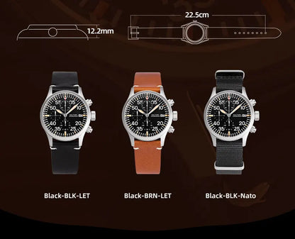 Baltany Quartz Chronograph S5045 Sunburst Blue Dial VK67 100M Stainless Steel Calendar Window Sapphire Vintage Military Watches