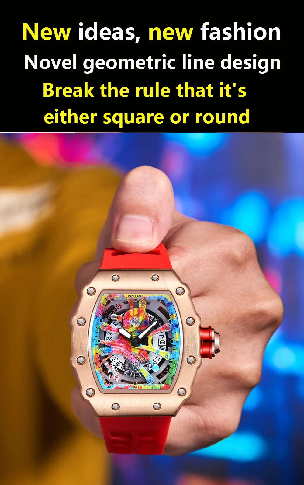 New Cool Men's Watches Luxury Fashion Silicone Tonneau Watch Skeleton Waterproof Quartz Wristwatches Clock Relogio Masculino