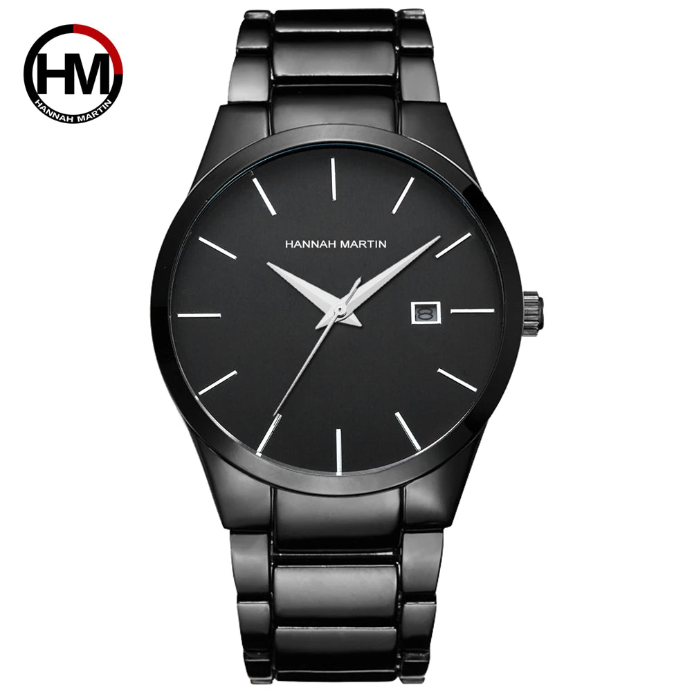Ceas pentru bărbați Hannah Martin, carcasă din oțel inoxidabil, mecanism cu cuarț, cadran de 41 mm, stil profesional, cu afișaj calendar (imitație)