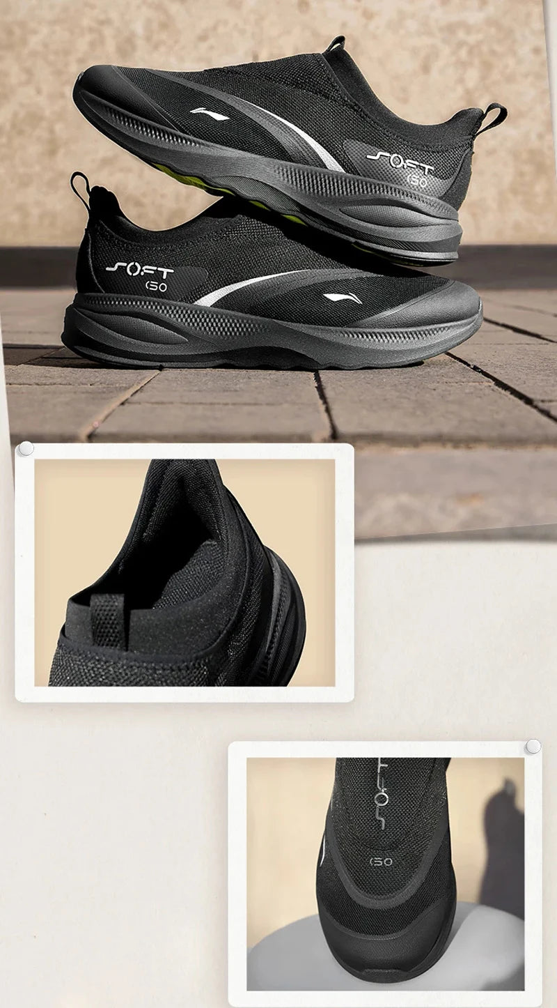 Li-Ning Men's SOFT GO 2 Walking Shoes COMFOAM Slip-On Soft Thick Heel Li-Ning Comfortable Wearable Sports Casual Shoes AGLV005