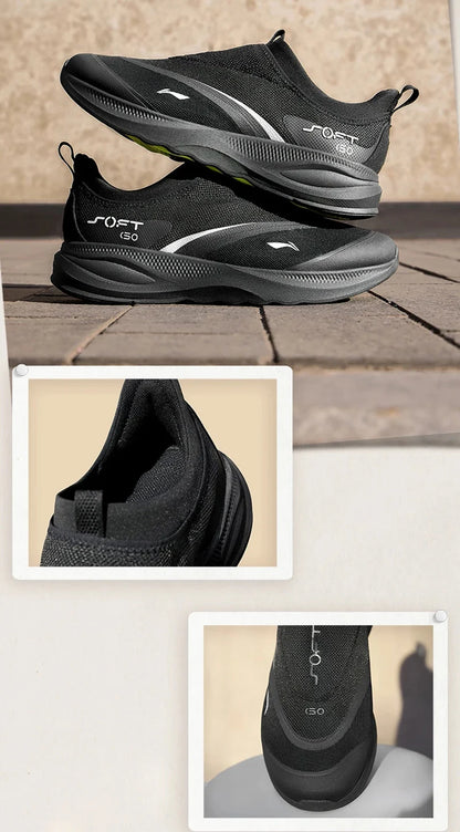 Li-Ning Men's SOFT GO 2 Walking Shoes COMFOAM Slip-On Soft Thick Heel Li-Ning Comfortable Wearable Sports Casual Shoes AGLV005