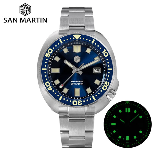 Relógio de mergulho San Martin Turtle para homem 44mm NH35 automático mecânico, safira, resistente à água 200m, luminoso, Relojes SN0047
