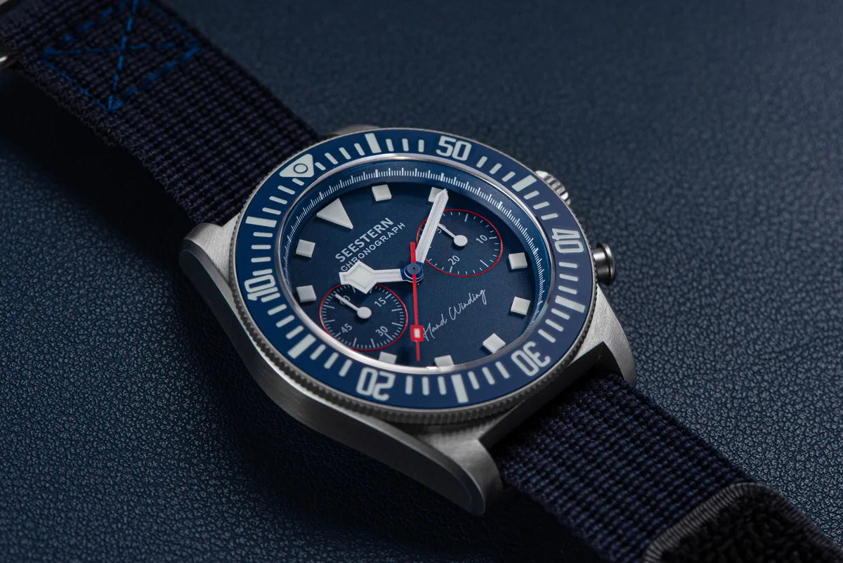 SEESTERN Chronograph Herren-Mechanikuhr Tianjin ST1901 Uhrwerk Saphirglas-Armbanduhr mit Nylon-Klettarmband, Leuchtzeigern und Skelettdesign