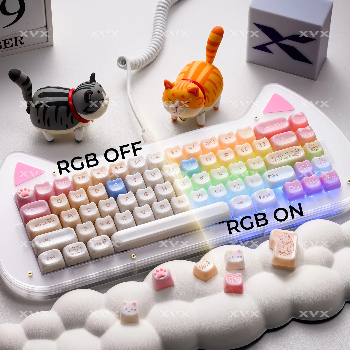 XVX 148 Keys Cat Theme Keycaps MAO Profile Key Cap Korean Glossy Cute Keycap for Keyboard 61 64 68 78 87 96 98 104 108